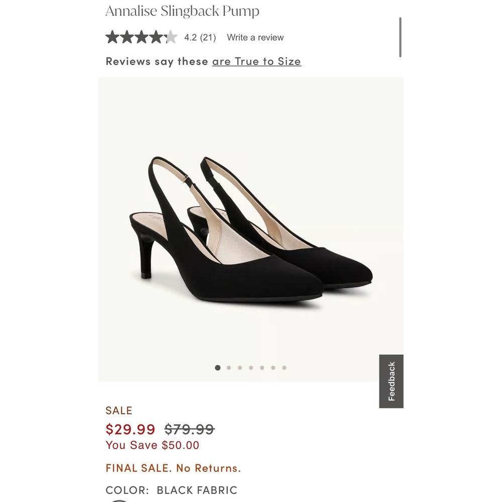 LifeStride Annalise Black Micron Slingback Pump Heels 9.5W Wide Width - Picture 2 of 11